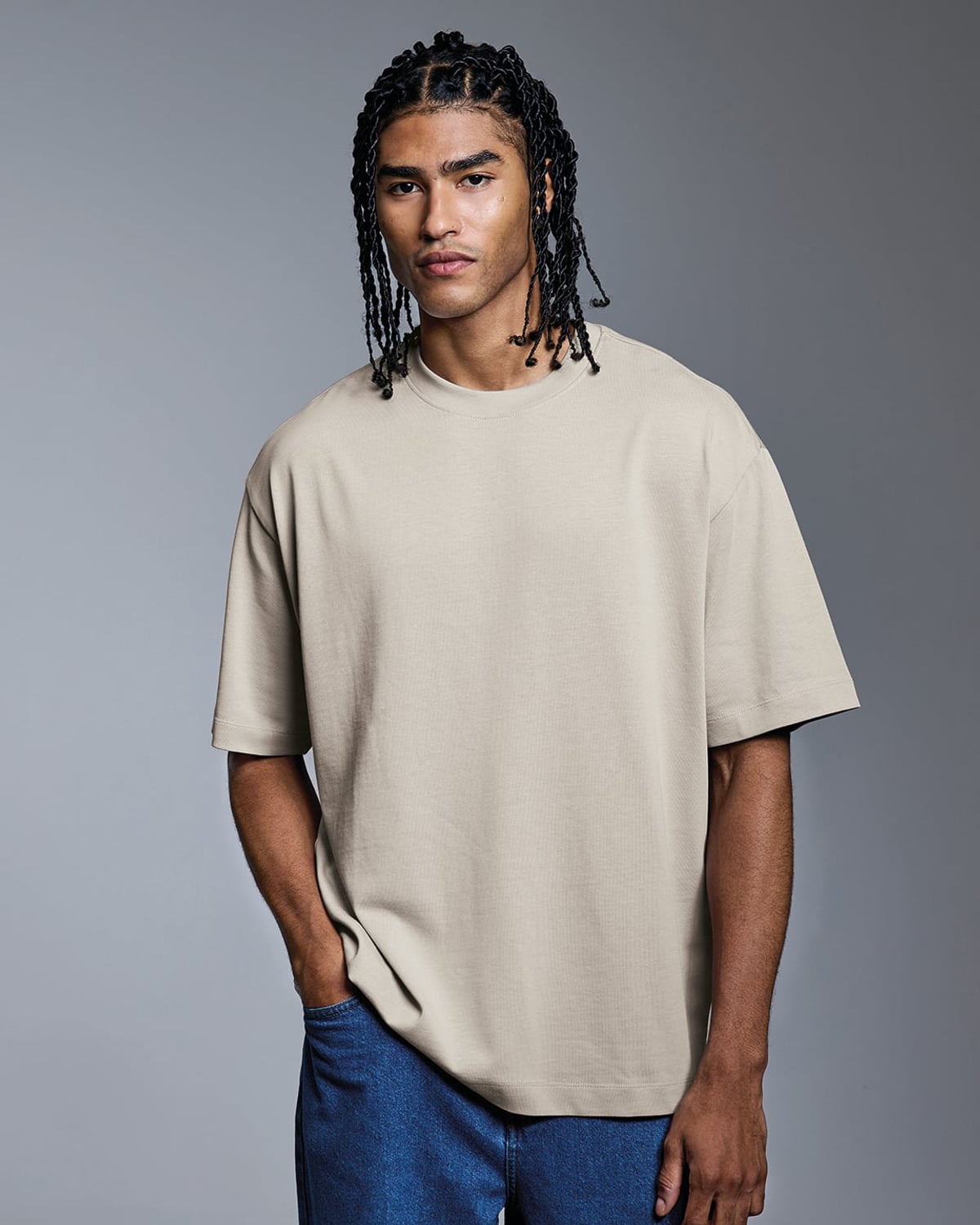 T-shirt extra épais 280 g pierre porté