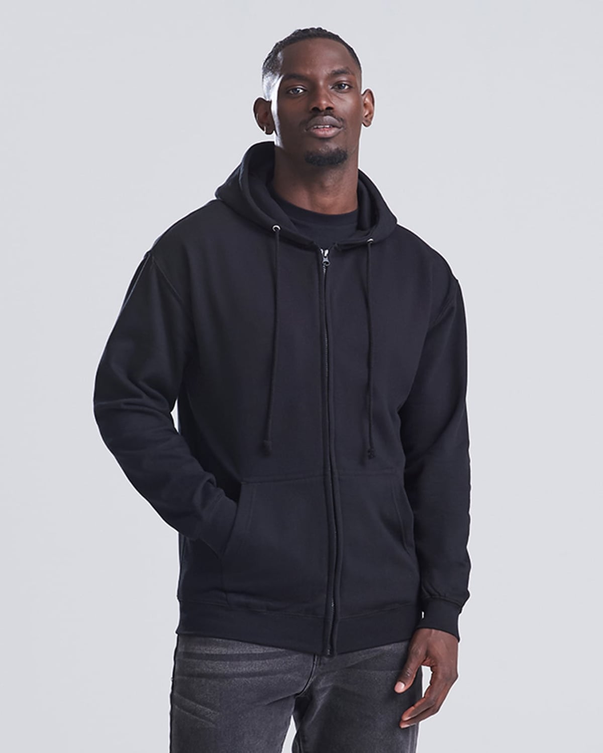 Zip hoodie classique 280 g noir porté