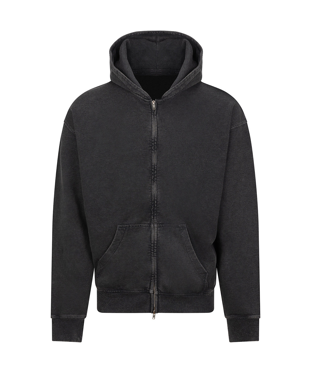 Zip hoodie délavé 380 g personnalisé – Noir délavé – vue de face