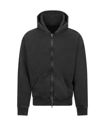 Zip hoodie délavé 380 g personnalisé – Noir délavé – vue de face