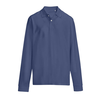 Polo manches longues piqué Bleu jean