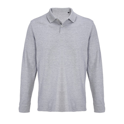 Polo manches longues piqué Gris chiné