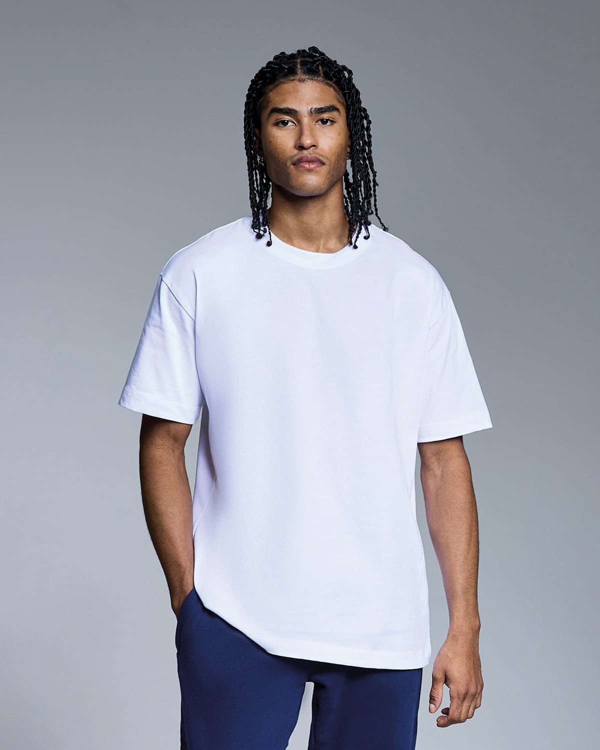 T-shirt épais oversize 220 g blanc porté