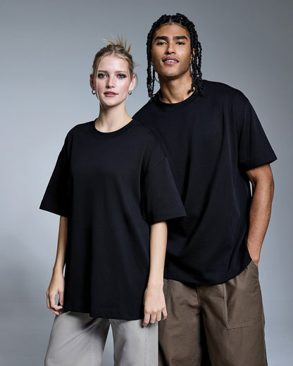 T-shirt épais oversize 220 g noir porté