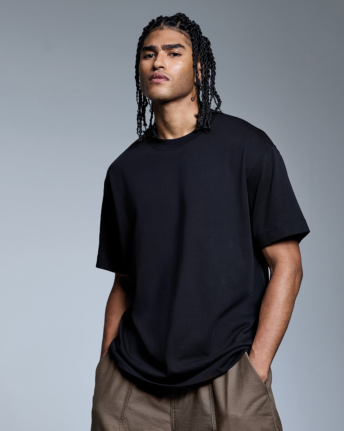 T-shirt épais oversize 220 g noir porté
