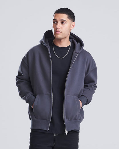 Zip hoodie épais 440 g charbon porté