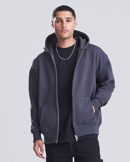 Zip hoodie épais 440 g charbon porté